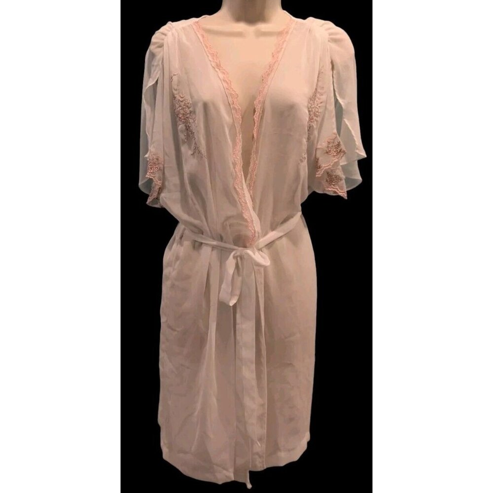 California Dynasty Robe White Sheer  Women Extra Large Pink Embroidery Babydoll‎